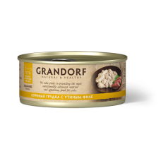 GRANDORF Консервы для кошек, куриная грудка с утиным филе в бульоне , 70 г