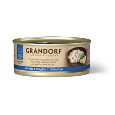 GRANDORF Консервы для кошек, куриная грудка с сибасом в бульоне , 70 г
