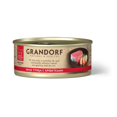 GRANDORF Консервы для кошек, филе тунца с креветками в бульоне, 70 г