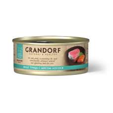 GRANDORF Консервы для кошек, филе тунца с мясом лосося в бульоне, 70 г