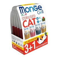 Monge Новогодний набор ЧЕТЫРЕ ЛАПЫ Grill Pouch для стерилизованных кошек 3+1